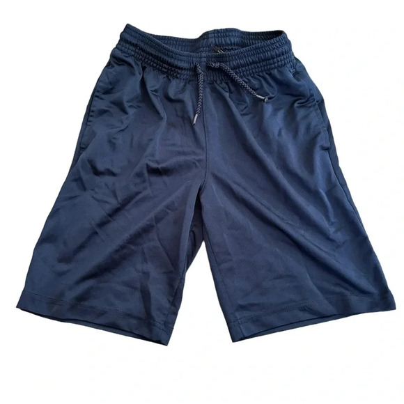 Place Sport Boys Blue Shiny Elastic Waist Drawstring Shorts Size Medium 7/8 - Picture 1 of 4